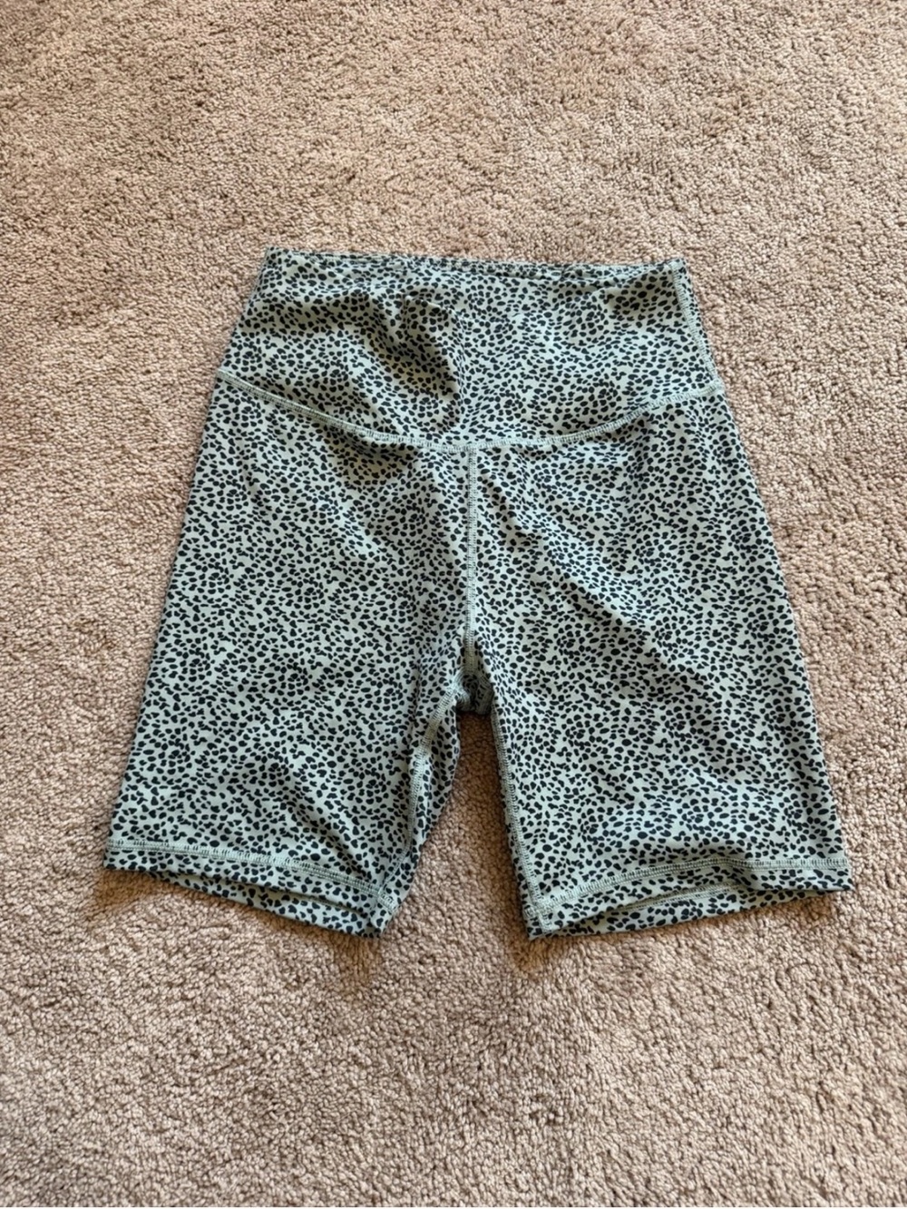 High-Rise Sage Green Leopard Print Athletic Bike Shorts